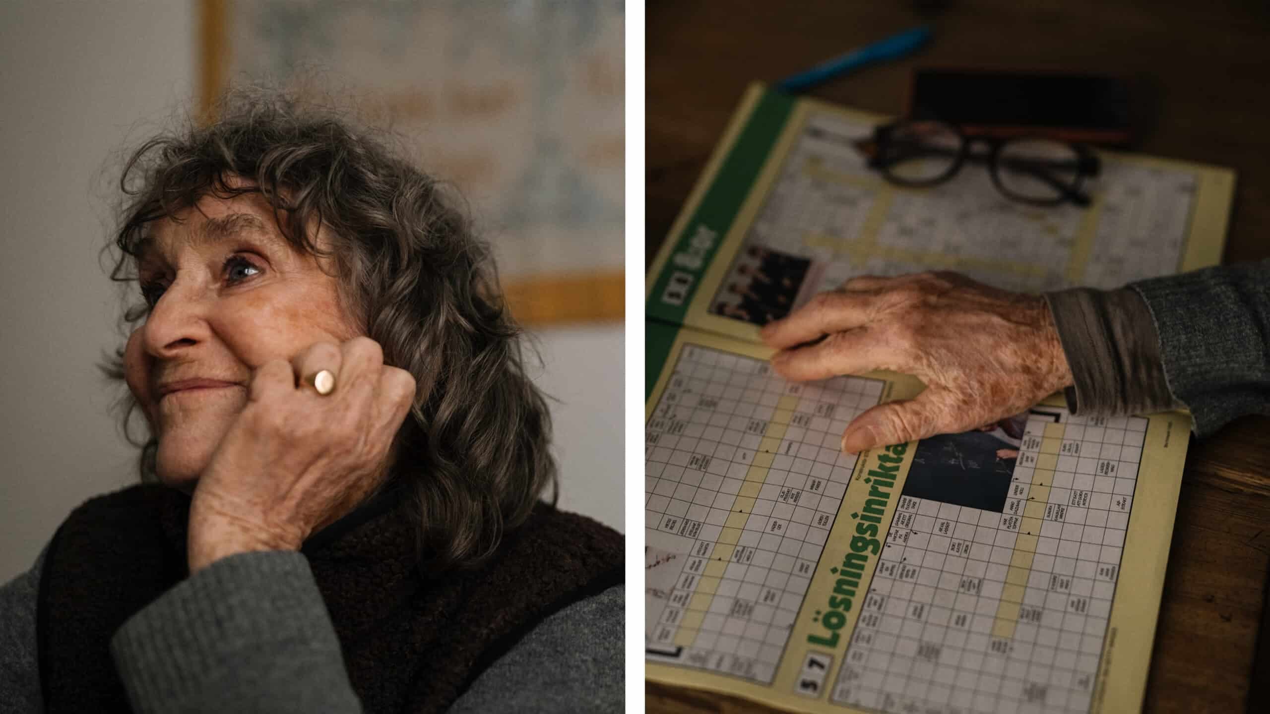 Siw Malmkvist närbild och detaljbild korsord.