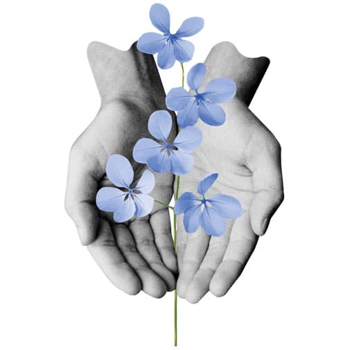Blomma med hand blå