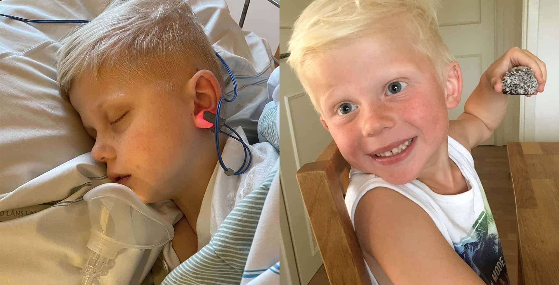 Två bilder på Johanna Bösseborns son Gustav som fått diagnosen Adrenoleukodystrofi.