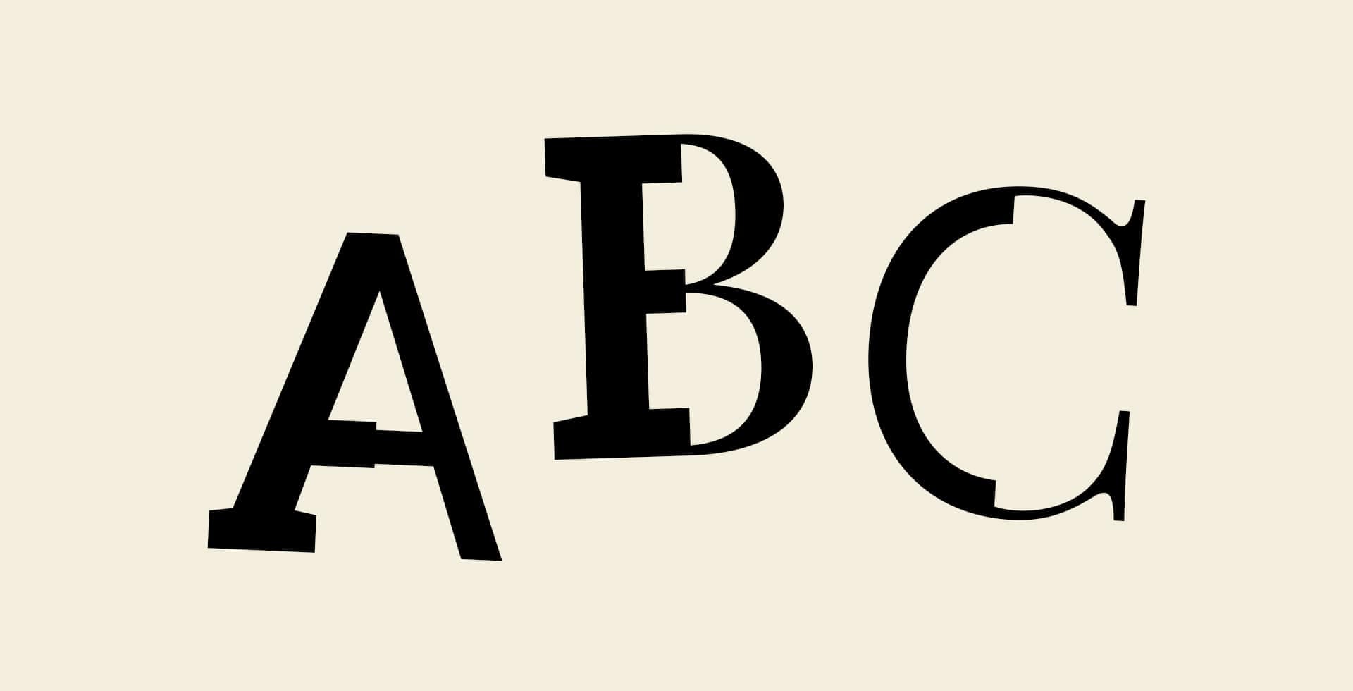 Bild som visar bokstäverna A B och C i versaler. Denna bild är skapad för vår sida som är en ordlista över vanligt förekommande ord för Testamente.